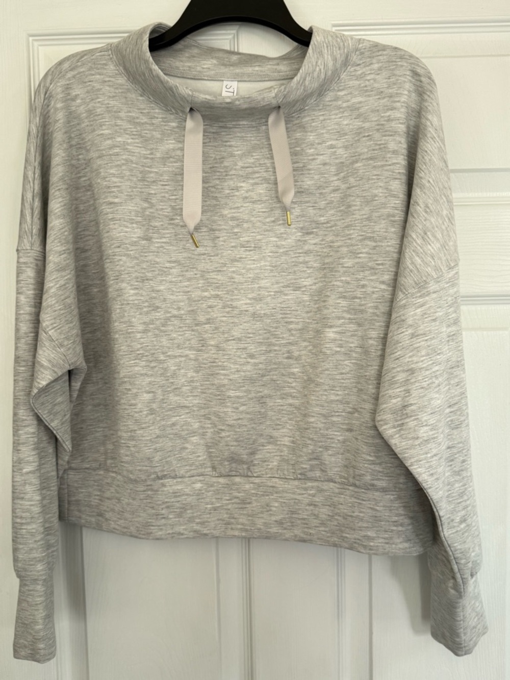 STYLUS Heather Gray Cropped Pullover Hoodie with Ribbon Drawcord